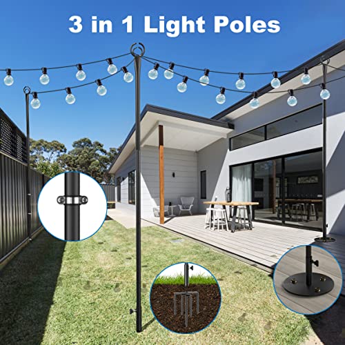 Market Light Poles for Outside, 9ft Sturdy 5-Prong Fork Metal Poles, Posts for Outdoor Hanging Lights for Party, Garden, Deck, Bistro, Wedding Decorations(2 Pack)