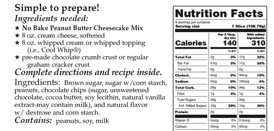 Downhome Deliciousness Peanut Butter No-Bake Cheesecake Mix