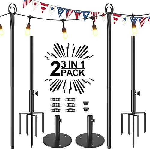 Market Light Poles for Outside, 9ft Sturdy 5-Prong Fork Metal Poles, Posts for Outdoor Hanging Lights for Party, Garden, Deck, Bistro, Wedding Decorations(2 Pack)