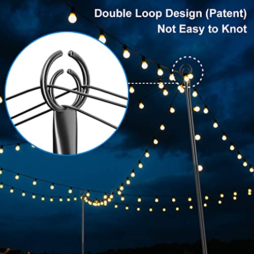 Market Light Poles for Outside, 9ft Sturdy 5-Prong Fork Metal Poles, Posts for Outdoor Hanging Lights for Party, Garden, Deck, Bistro, Wedding Decorations(2 Pack)