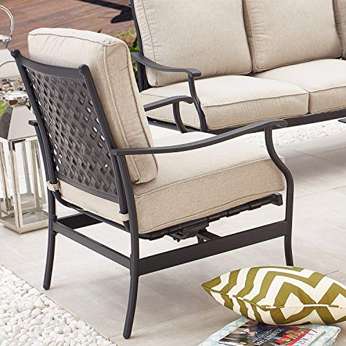 PatioFestival Patio Conversation Set Cushioned Outdoor Furniture Sets with All Weather Frame (4Pcs, Beige)