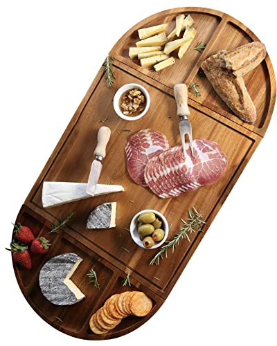 Convertible 3 Piece Rounded Charcuterie Board Set - Acacia Wood Round Cheese Board Set - Unique Wooden Charcuterie Boards Extra Large - Cheese Tray Platter for Holiday Party