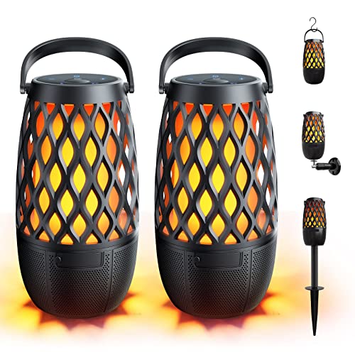 Outdoor/Indoor Bluetooth Speaker, Waterproof Portable Speaker with Lights, Multi-Sync Wireless Connection, Birthday Housewarming Gift Decor for Patio/Yard/Pool, Wall Mount&Stake&Hook Inc. 2 Pack
