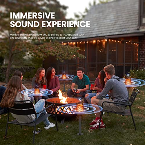 Outdoor/Indoor Bluetooth Speaker, Waterproof Portable Speaker with Lights, Multi-Sync Wireless Connection, Birthday Housewarming Gift Decor for Patio/Yard/Pool, Wall Mount&Stake&Hook Inc. 2 Pack