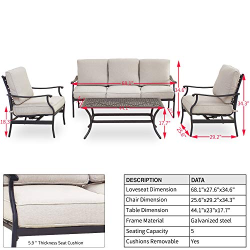 PatioFestival Patio Conversation Set Cushioned Outdoor Furniture Sets with All Weather Frame (4Pcs, Beige)