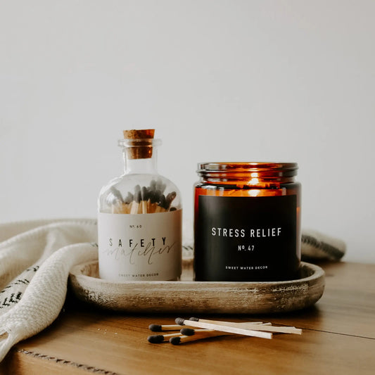 Stress Relief Candle Gift Set -  Candle, Matches & Tray